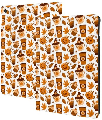 Funda compatible con iPad de 9ª, 8ª y 7ª generación, compatible con iPad 10.2, soporte libro, encendido y apagado automático, calabaza sombrero de bruja y café, funda compatible con
