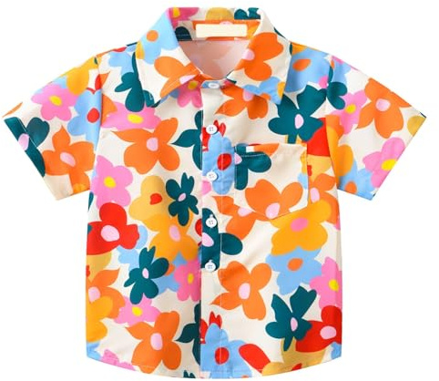 Mjjsk - Camisas hawaianas para niños, camisas de manga corta con botones para niñas, camisas de verano de playa tropical con estampado de dibujos animados, camisas festivas para niños, ropa casual