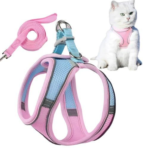 GGUFAY Pettorina per Gatti e Cani, Regolabile con Guinzaglio da 150 cm, Taglia Piccola per Gattini e Cuccioli, Rosa, Taglia M