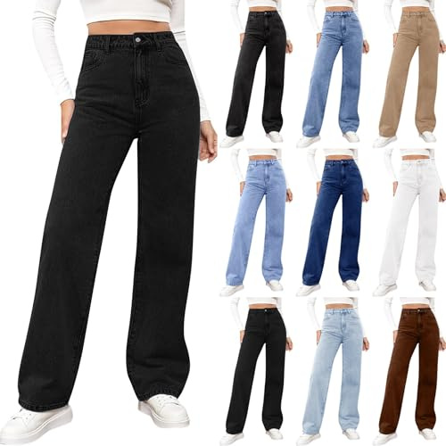 Baggy jeans dam hög midja – jeansbyxor vida ben denimbyxor stora storlekar stretchbyxor hihop joggingbyxor Y2K jeansbyxor överdimensionerade fritidsbyxor lösa sweatbyxor tonåring flickor streetwear