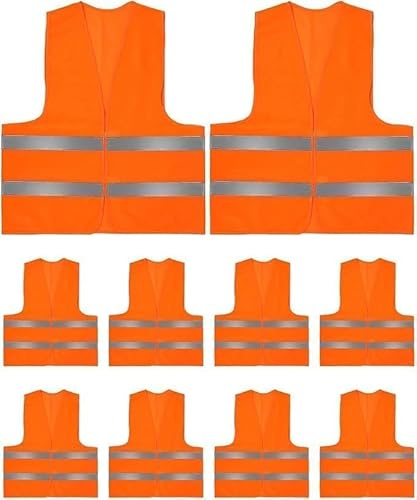 ZephyrCraft Chaleco de seguridad 10 unidades, chaleco reflectante naranja para adultos y niños, accesorio de automóvil, chaleco de protección para bicicleta y motocicleta