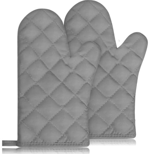 Teouuas 1 Par Manoplas Horno, 160-200 ℃ Guantes de Cocina, Manoplas para Horno, Guantes Antideslizantes Resistentes al Calor, para Cocinar, Hornear y Asar (Gris)