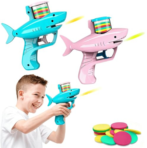 yolzhxe 2 stycken Flying Disc Launcher, 2 i 1 Frisbee skumkastare Con 30 Frisbees, Skumskivspjut, 3 till 6 meter för barn, valpar och katter att leka