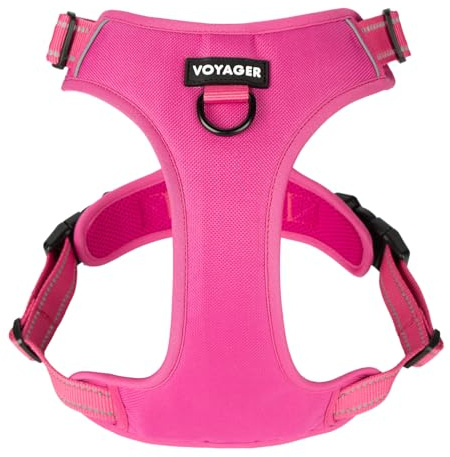 Voyager by Best Pet Supplies - Imbracatura regolabile a doppio attacco senza tiraggio, con tecnologia riflettente 3M, colore: fucsia