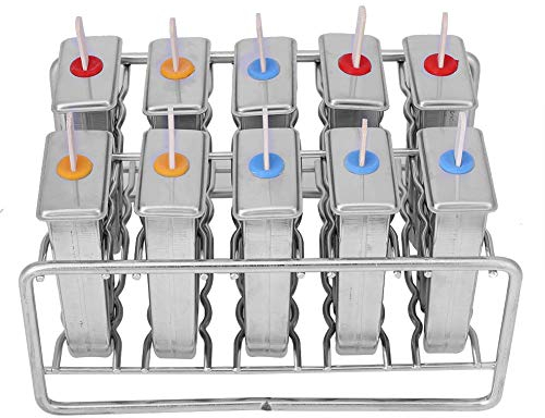 Molde para palitos de helado, 10pcs acero inoxidable Helado Pop Maker Molde de helado congelado hecho en casa Lolly Popsicle + 100Pcs Soporte para palitos(Round Head)
