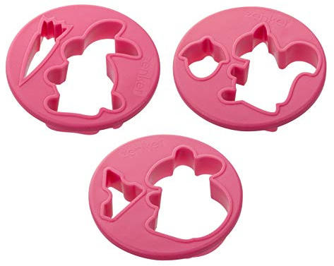 Ausstecher-Set Tiere mit Nahrung, Ausstecher für Plätzchen, Ausstechform für Kekse und Fondant, hochwertiger Keksausstecher, Küchenhelfer aus Kunststoff, Farbe: coral