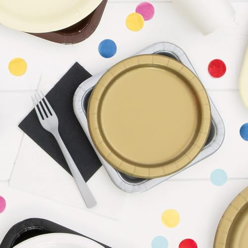 Unique Party- Assiettes en Carton Écologiques-18 cm-Couleur Or-Paquet de 8, 3324EU, Gold