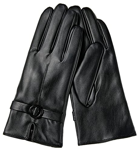 FCHITOP Damen Winter Touchsreen Lederhandschuhe PU Warme Kaschmirfutter Outdoor Freizeit Handschuhe Elegant Elastisch Slim Fit Winterhandschuhe (8.5)