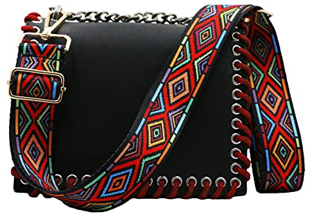 Schultergurt für Taschen Breit 3.8cm, Taschengurt Boho Verstellbar 74-134cm, Tragegurt Schulterriemen mit Karabiner für Schultertaschen Taschen Handtaschen (Bunt)