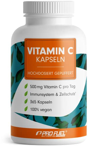 Vitamin C hochdosiert - 365 Kapseln - 500 mg Vitamin C gepuffert - hochwertiges Calcium-Ascorbat optimal hochdosiert - ohne unerwünschte Zusätze - laborgeprüft mit Zertifikat - Jahresvorrat