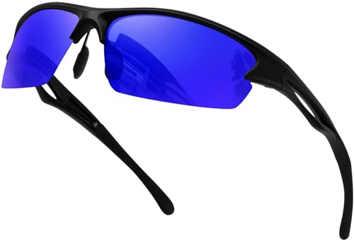 KANASTAL Sportbrille Damen und Herren Verspiegelt Blau Radsportbrillen Fahrradbrille Unzerbrechlicher Rahmen Outdoor Sportarten Sonnenbrillen