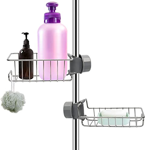 Beilala Bathroom Shower Caddy No Drill, 2 Pack Shampoo Soap Holders Stainless Steel Fauce Rack Kitchen Sink Organiser Bathroom Tidy Accessories Rust Free Storage Shelf for 18-25mm Pole