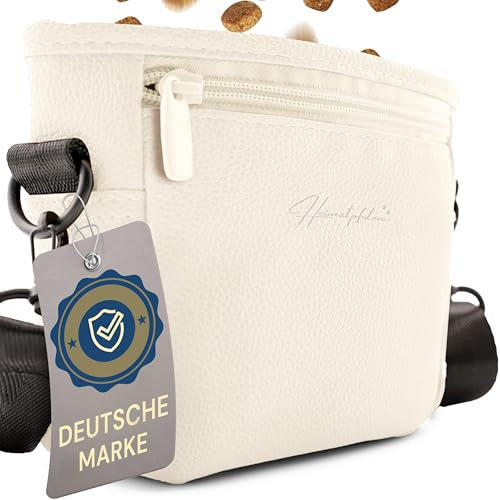 Heimatpfoten® Godisväska för hundar av konstläder – gassiväska med en hand magnetisk stängning – hundgodispåse (storlek S – kräm)