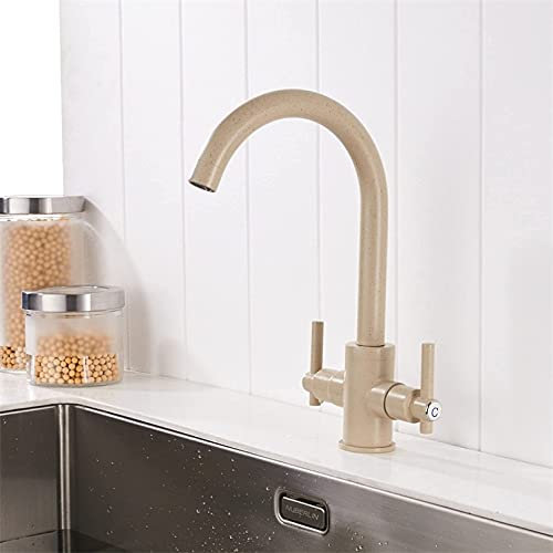 Köksblandare för diskbänk，Vit färg Dubbla händer Runda badrumsvaskar Inbyggda kranar Dubbelhål Blandning Vattenkran, Beige Comfortable anniversary