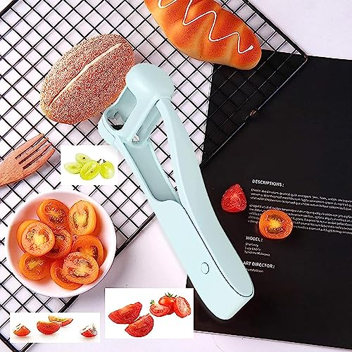 Quincry Grape Cutter for Toddlers, Cherry Tomato Slicer, Creative Small Tool Fruit Slicer, Stainless Steel Kitchen Gadget Blue