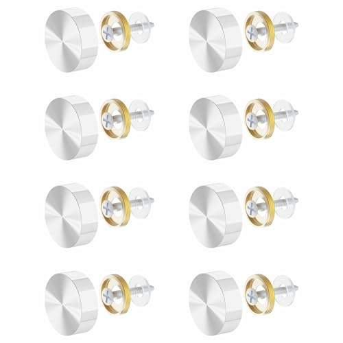 FOCMKEAS 8 PCS 22mm(0.87) Mirror Screws, Brass Decorative Caps Cover Fasteners, Metal Mirror Nails, Polished Flat Silver Lid (Brushed Effect)