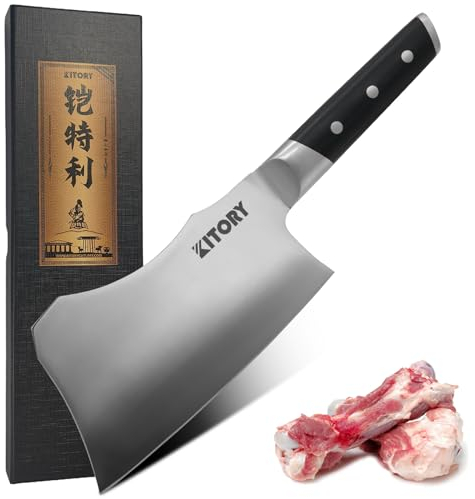 Kitory Hackmesser 17.8 cm Chinesisches Küchenmesser für Fleisch und Knochen, Scharfe Metzgermesser Hackbeil Messer, Ergonomischem Pakkaholzgriff