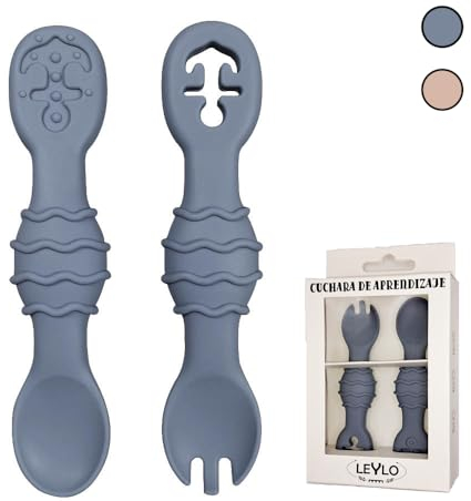 Esslernlöffel Baby – Lernlöffel für Beikost, Babylöffel ab 6 Monate, Besteckset für Babys zum Selber Essen, Weiche Silikonlöffel für sichere Einführung der Beikost (Navy)