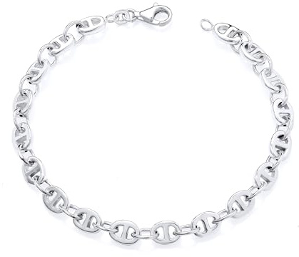 Old English Jewellers 925 Sterling Silver 8.5 inch Mariner Anchor Men's Bracelet - Puffed 6mm Link