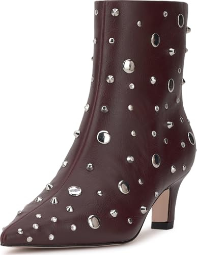Jessica Simpson Women's Viviana Kitten Heel Studded Bootie Dark Cherry 8.5 Medium