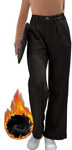 Fakanhui Pantaloni da lavoro donna con fodera in pile, gamba larga, vita alta, caldi, casual, pantaloni, Nero , M