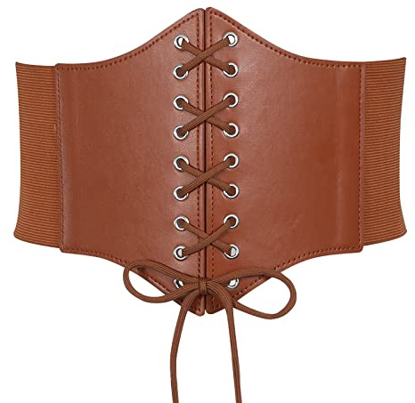 VONMELLI Corsé Mujer Encaje en la Cintura Cinturón Elástico Mujer con Banda Ancha Retro Atada Corsé Moda Amplio Atado Cinturón Vespa para Ropa Disfraz de Halloween Marrón M, marrón, M: Adatto per il