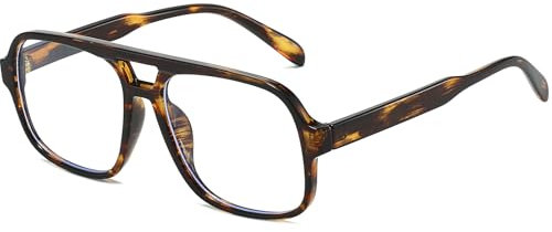 YAMEIZE Quadrat Blaulichtfilter Brille für Damen Herren Retro 70er Jahre Übergröße Blaulichtfilter Computerbrille Piloten Anti Blaulicht Brille