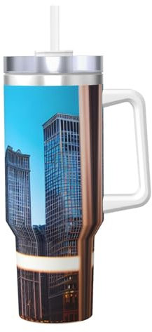 Chicago Reflect - Borraccia termica a doppia parete in acciaio inox, con manico e coperchio con cannuccia, 1184 ml