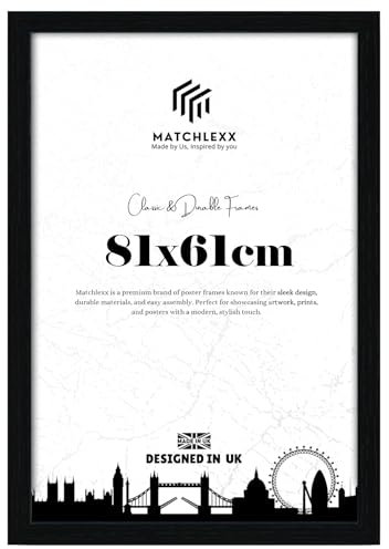 MatchLexx Modern Black 81x61 cm Poster Frames | Mdf Wooden Shatter-Proof Styrene Portrait & Landscape | Jigsaw Puzzle Photo Movie Frame | for Home Office & Livingroom