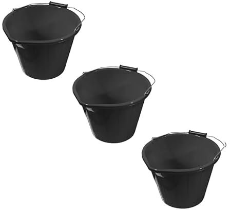 ORGANIZED® Set Of 3-14 Litre Plastic Builders Bucket - Black | 3 Gallon | Water | Mixing | Storage | Strong and Durable with Handle - U.K. Made