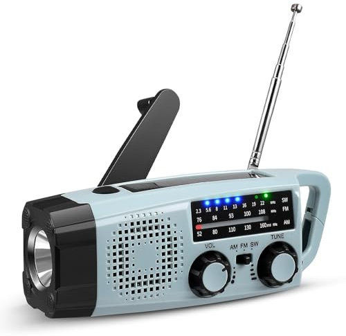 Vielseitig Kurbelradio mit Solar und LED Taschenlampe, 8 in 1 Notfall Ausrüstung Radio Batteriebetrieben, 2000mAh Emergency Notfallradio, SOS-Alarm, AM/FM Akku Power Bank für Notladung von Smartphone