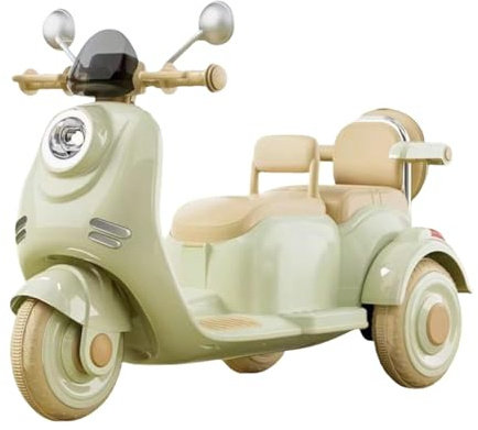 Vehículo Estilo Vespa para Niños de 2 Asientos. Moto Eléctrica Infantil con Música, Bluetooth y Luz, Mando de Control, Acelerador de Pedal y 2 Espacios Almacenaje, Batería 6V, Cargador Incluido