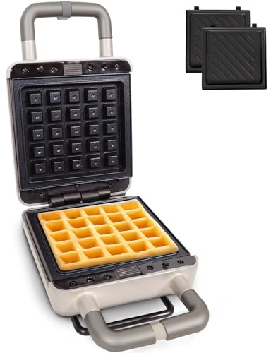 Gadgy Gaufrier et Croque-Monsieur 2 en 1 – Plaques Interchangeables Anti-Adhésives – Thermostat et Voyants Lumineux – Rangement Vertical – Compact Argent Mat