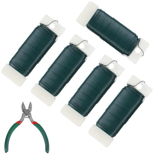 5Pack Flexible 190 Yards Green Floral Paddle Wire - Christmas Wreath Craft Wire with Wire Cutter, 22 Gauge