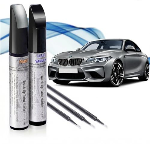 Asturcolor Reparador de Arañazos para Coche, Lápiz de Retoque para Automóvil, Bolígrafo Reparaarañazos, Rotulador de Reparación 2 Piezas de Pintura de Retoque BMW (C4W SKYSCRAPER GRIS) con Base + Laca