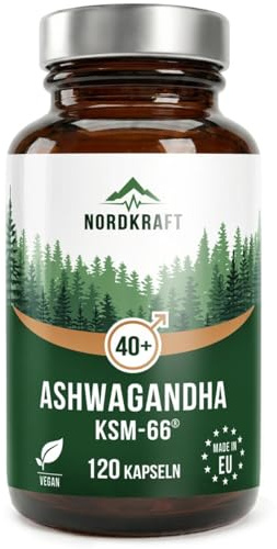 Ashwagandha KSM-66 Kapseln für Männer – 120 vegane Kapseln mit 600 mg Tagesdosis und 5% Withanolide 30 mg (Hochdosiert 12:1 Extrakt) ohne Gluten/Laktose, GMO-frei – Made in EU