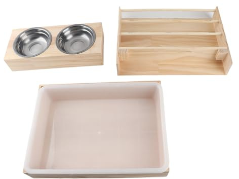 CHICIRIS Comedero de Heno Grande 3 en 1 con Caja de y 2 Cuencos, Inodoro de Madera para Conejillos de Indias, Chinchilla, Hámster, Animales Pequeños, Diseño Antivuelco, Madera Maciza de