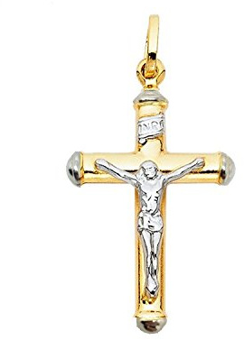 18 Karat 750 Gold Großen Gelbgold Weißgold Bicolor Kreuz Anhänger Mit Jesus 35 x 26 mm Unisex