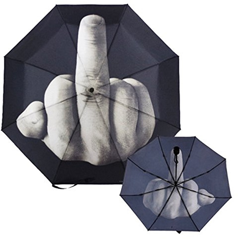 Uooiu TinaWood Lustiger faltbarer Mittelfinger-Regenschirm, kreatives Geschenk für Männer/Frauen, Schwarz (Mittelfinger-Muster), Einheitsgröße, modern