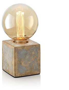 Auraglow Mysa Modern Contemporary Bronzed Effect Stone Cement Cube Bedside Desk Table Lamp/Light - Table Lamp Only