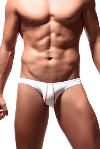 Newsywell Hombre Seda de Hielo Cintura Baja Mini Talle Bajo Calzoncillos Culturismo Basic Bikini Slip Ropa Interior Blanco X-Large