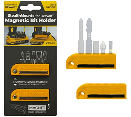 StealthMounts Yellow Magnetic Bit Holder | Drill Bit Organiser | Perfect Bit Holder Compatible with Dewalt XR & Flexvolt Drills and Impacts (2 Pack)