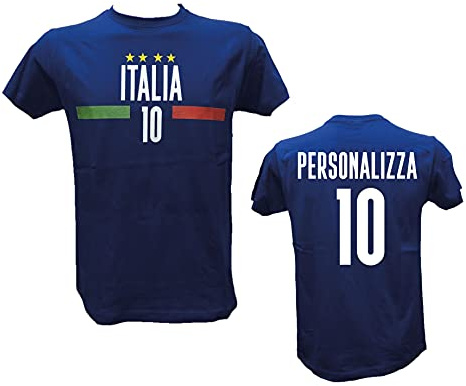 T-Shirt da Bambino Maglia Blu Italia per Veri Tifosi Italiani, Stampata Direttamente su Tessuto. Personalizzata con Il Tuo Nome e Numero o del Tuo Giocatore Preferito (12/14 Anni (XS))