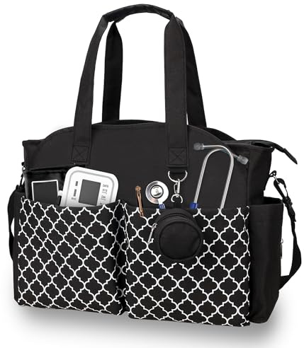 Korolev Borsa da infermiera per lavoro, borsa da infermiera con tasche multiple per donne che lavorano, nero
