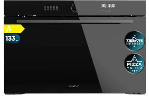 Cecotec Horno Encastrable Bolero Hexa AF319000 Glass Black A. 133 L, 11 Funciones con Función AIrFryer, Función Pizza Master, Steam Assist, Easy Clean, 5 Posiciones de Bandejas