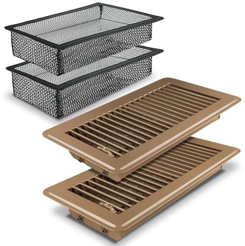 Floor Register 4x10 with Vent Cover Mesh,Duty Steel Floor Vent with Air Vent Filters, Adjustable Vent Deflector for Wall Ceiling Home and Office 2 Pack, Brown