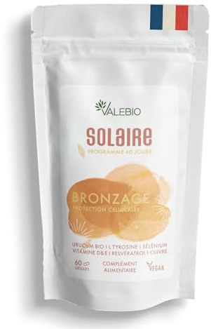 Complément alimentaire solaire | Accèlere et stimule le bronzage et prépare la peau | Vitamines D3 | 60 gélules | Valebio