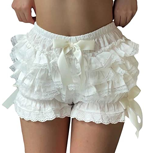 Y2K Spitze Minirock für Frauen Cute Sweet Low Taille geschichtet Ruffle Shorts (Bloomer White, S)