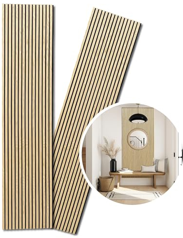 Kaiser plastic® Paneles acústicos, color: roble, paneles de pared en diferentes formatos, listones de madera y fieltro, revestimiento moderno para paredes (240 x 60 cm, 2 unidades)