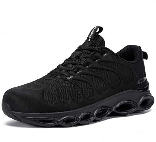 LARNMERN Safety Trainers Mens Lightweight Steel Toe Cap Trainers Comfortable Work Safety Shoes Protective Breathable Work Shoes Cushioning Work Footwear (Black,7.5UK)